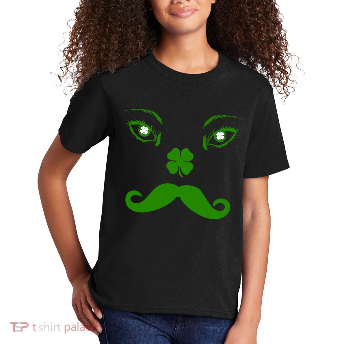 Smiling Irish Eyes Cloverleaf Mustache Kids T-Shirt