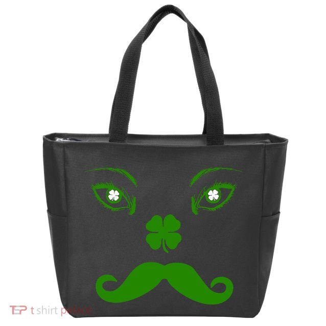 Smiling Irish Eyes Cloverleaf Mustache Zip Tote Bag