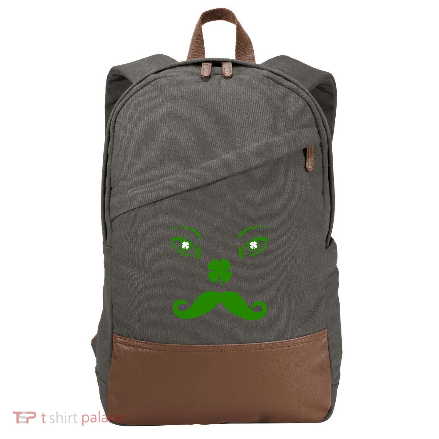 Smiling Irish Eyes Cloverleaf Mustache Cotton Canvas Backpack