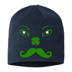 Smiling Irish Eyes Cloverleaf Mustache Sustainable Beanie