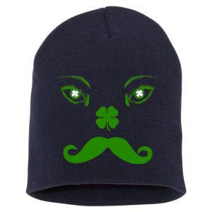 Smiling Irish Eyes Cloverleaf Mustache Short Acrylic Beanie