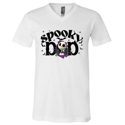 Spooky Mom Jack Skellington Nightmare Halloween Matching Family Spooky V-Neck T-Shirt