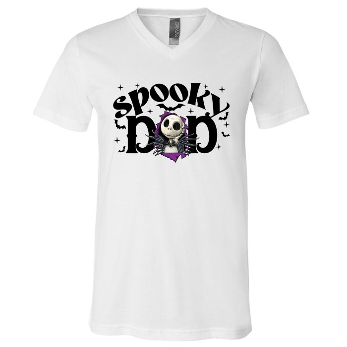 Spooky Mom Jack Skellington Nightmare Halloween Matching Family Spooky V-Neck T-Shirt