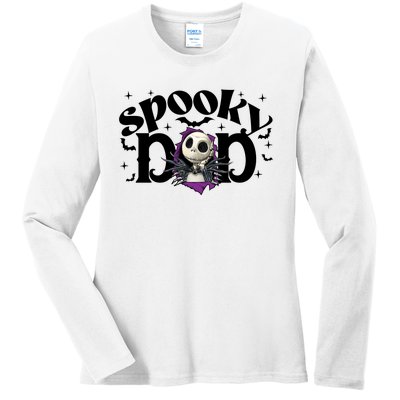 Spooky Mom Jack Skellington Nightmare Halloween Matching Family Spooky Ladies Long Sleeve Shirt