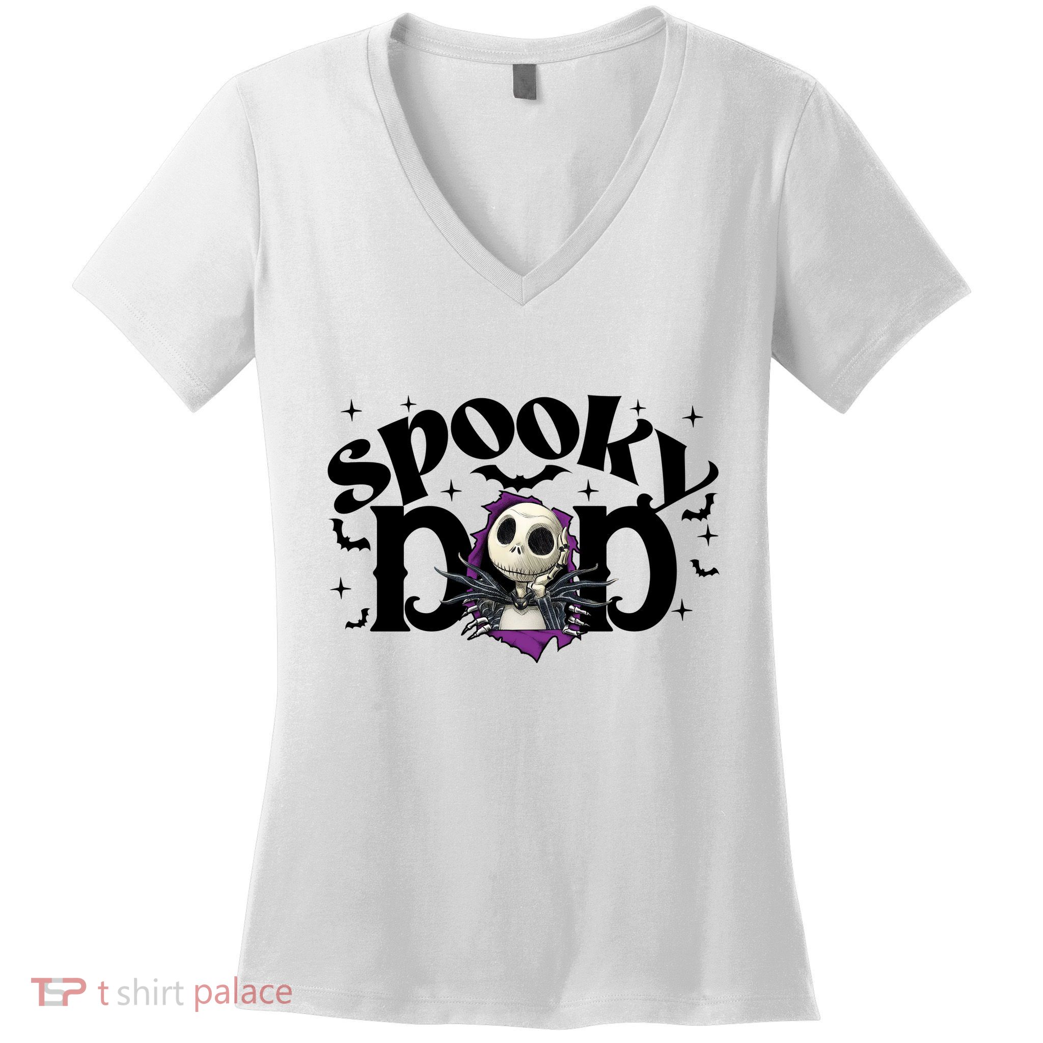 Spooky Mom Jack Skellington Nightmare Halloween Matching Family Spooky Women's V-Neck T-Shirt