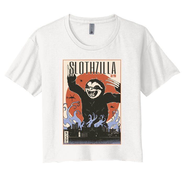 Sloth Monster Japanese Poster Women's Crop Top Tee