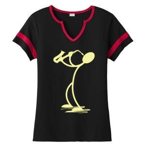 Sax Man Jazz Music Saxophone Player Cartoon Musician Ladies Halftime Notch Neck Tee