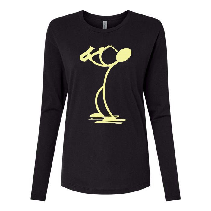 Sax Man Jazz Music Saxophone Player Cartoon Musician Womens Cotton Relaxed Long Sleeve T-Shirt