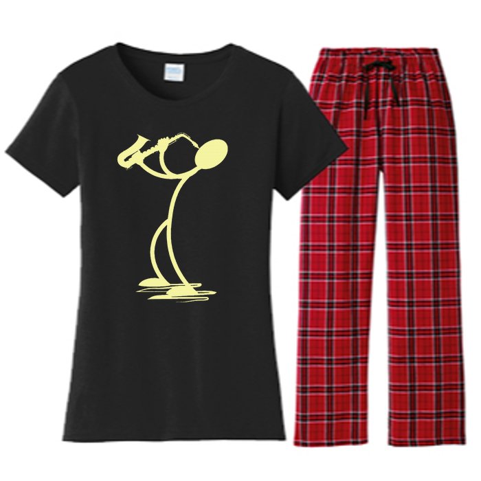 Sax Man Jazz Music Saxophone Player Cartoon Musician Women's Flannel Pajama Set