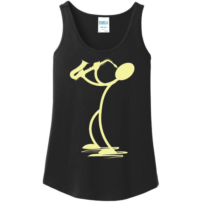 Sax Man Jazz Music Saxophone Player Cartoon Musician Ladies Essential Tank