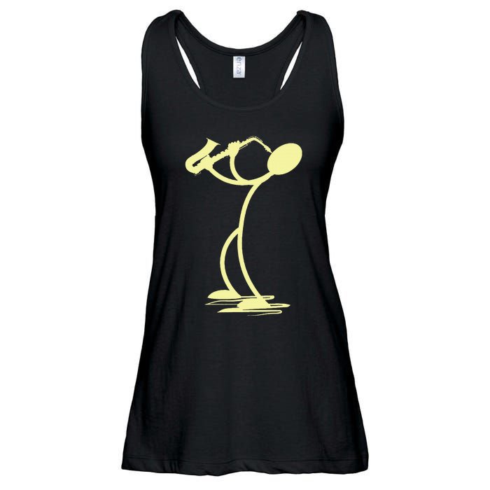 Sax Man Jazz Music Saxophone Player Cartoon Musician Ladies Essential Flowy Tank