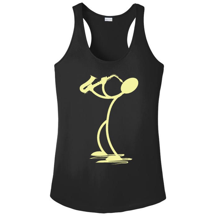 Sax Man Jazz Music Saxophone Player Cartoon Musician Ladies PosiCharge Competitor Racerback Tank