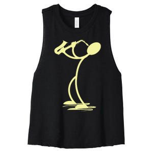 Sax Man Jazz Music Saxophone Player Cartoon Musician Women's Racerback Cropped Tank