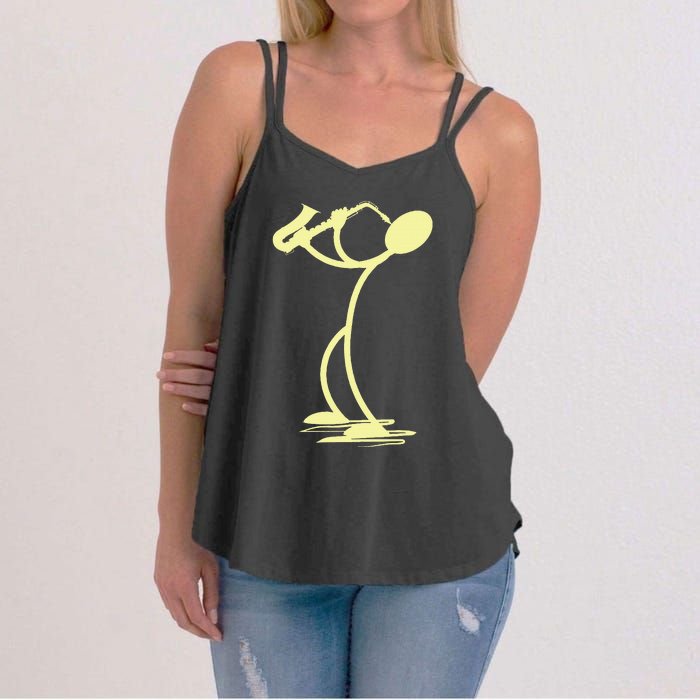 Sax Man Jazz Music Saxophone Player Cartoon Musician Women's Strappy Tank