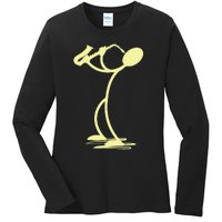 Sax Man Jazz Music Saxophone Player Cartoon Musician Ladies Long Sleeve Shirt