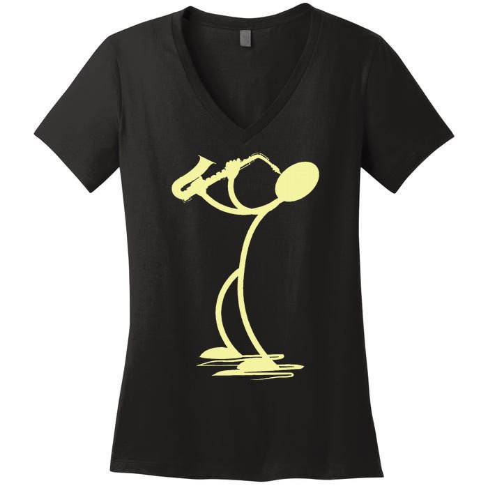 Sax Man Jazz Music Saxophone Player Cartoon Musician Women's V-Neck T-Shirt