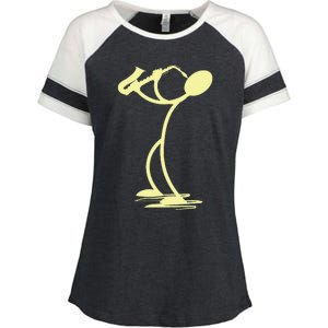 Sax Man Jazz Music Saxophone Player Cartoon Musician Enza Ladies Jersey Colorblock Tee