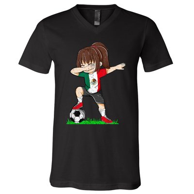 Soccer Mexico Jersey Mexican Flag Football Dab V-Neck T-Shirt