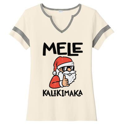 Santa Mele Kalikimaka Hawaiian Christmas Xmas  Ladies Halftime Notch Neck Tee