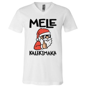 Santa Mele Kalikimaka Hawaiian Christmas Xmas  V-Neck T-Shirt