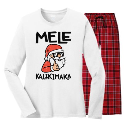 Santa Mele Kalikimaka Hawaiian Christmas Xmas  Women's Long Sleeve Flannel Pajama Set 