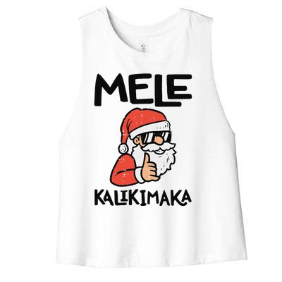 Santa Mele Kalikimaka Hawaiian Christmas Xmas  Women's Racerback Cropped Tank