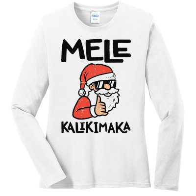 Santa Mele Kalikimaka Hawaiian Christmas Xmas  Ladies Long Sleeve Shirt