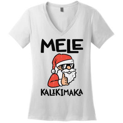 Santa Mele Kalikimaka Hawaiian Christmas Xmas  Women's V-Neck T-Shirt