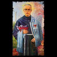 St Maximilian Kolbe Two Crowns Catholic Saint Cropped Pullover Crew
