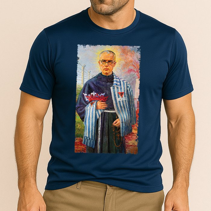 St Maximilian Kolbe Two Crowns Catholic Saint Cooling Performance Crew T-Shirt