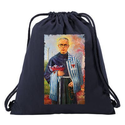 St Maximilian Kolbe Two Crowns Catholic Saint Drawstring Bag