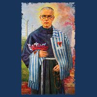 St Maximilian Kolbe Two Crowns Catholic Saint 16 in Basic Backpack