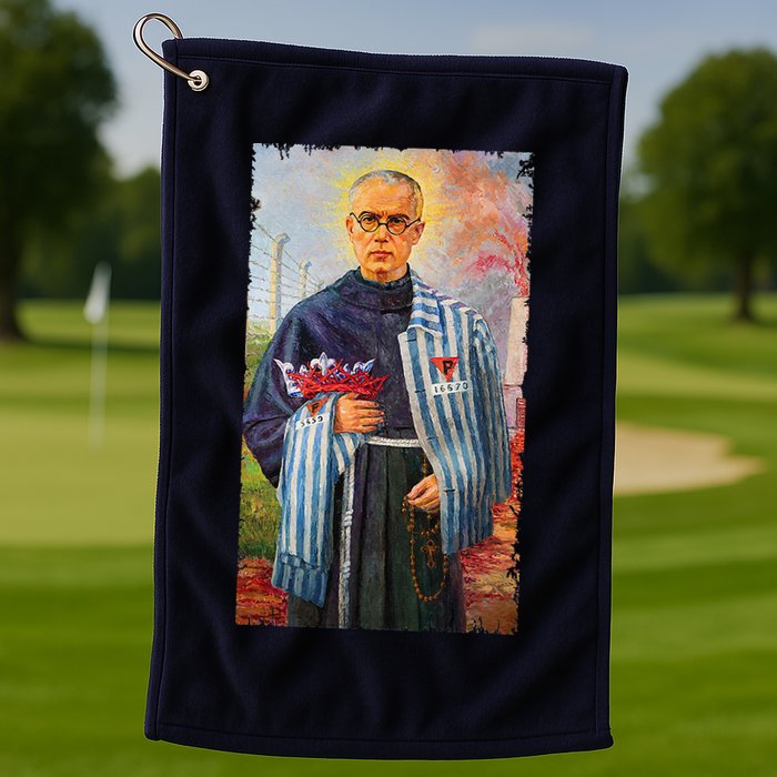 St Maximilian Kolbe Two Crowns Catholic Saint Golf Towel