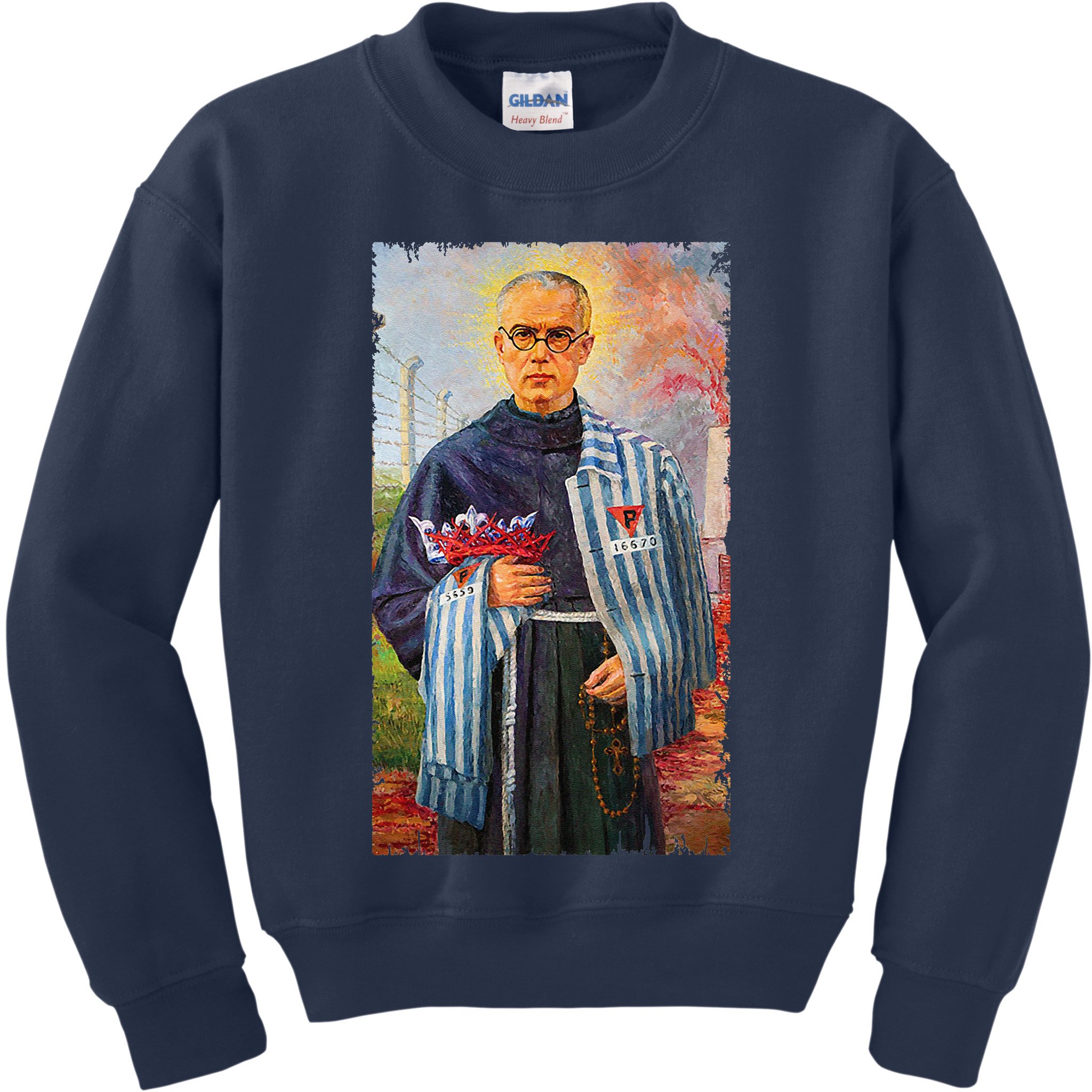 St Maximilian Kolbe Two Crowns Catholic Saint Kids Sweatshirt