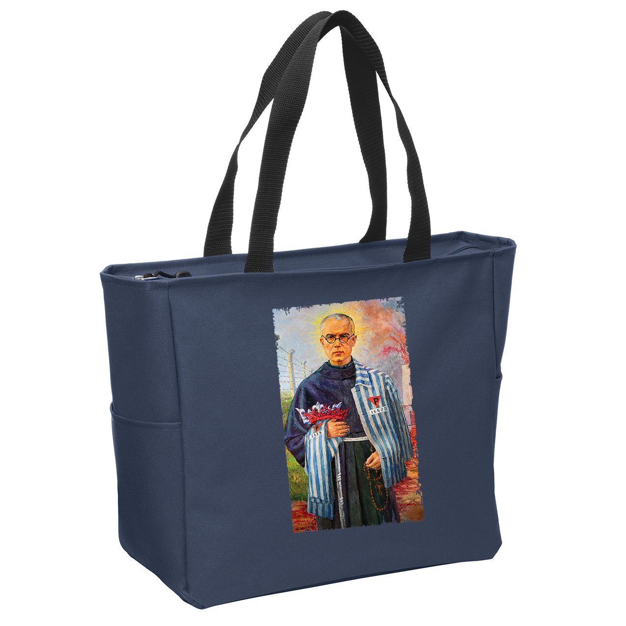 St Maximilian Kolbe Two Crowns Catholic Saint Zip Tote Bag