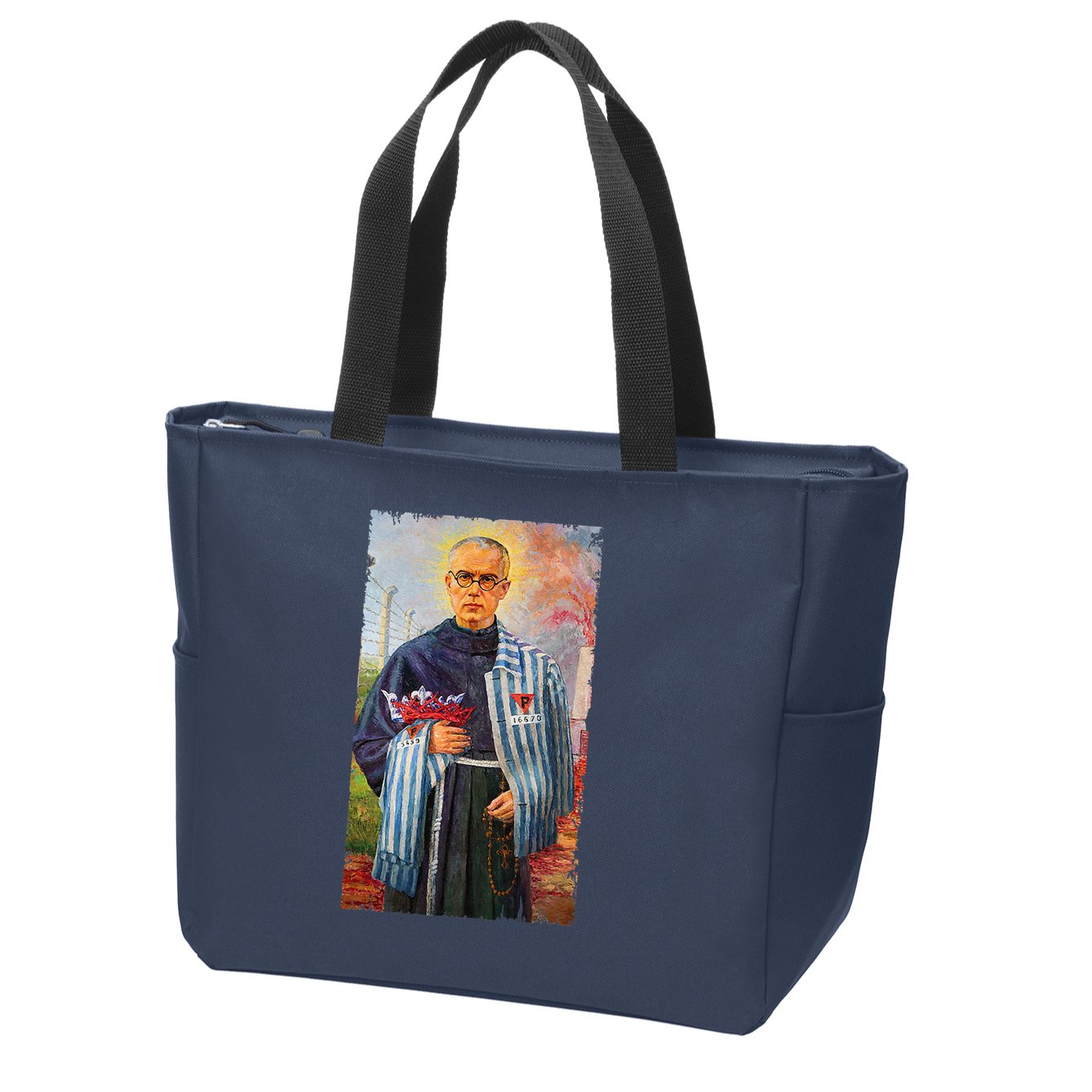 St Maximilian Kolbe Two Crowns Catholic Saint Zip Tote Bag