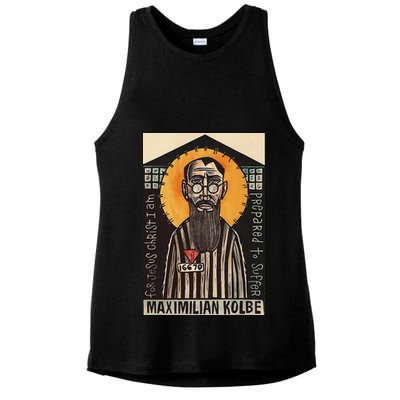 St Maximilian Kolbe Two Crowns Catholic Saint Ladies PosiCharge Tri-Blend Wicking Tank
