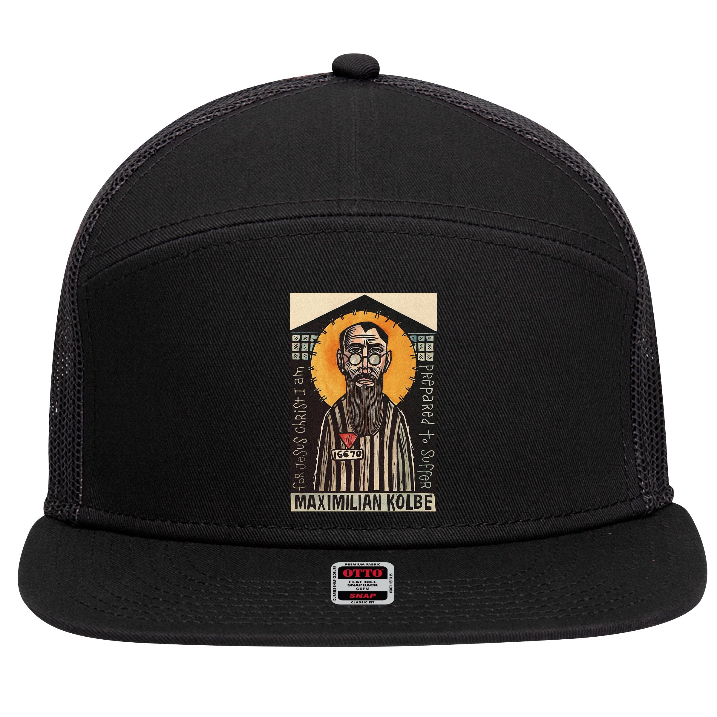 St Maximilian Kolbe Two Crowns Catholic Saint 7 Panel Mesh Trucker Snapback Hat