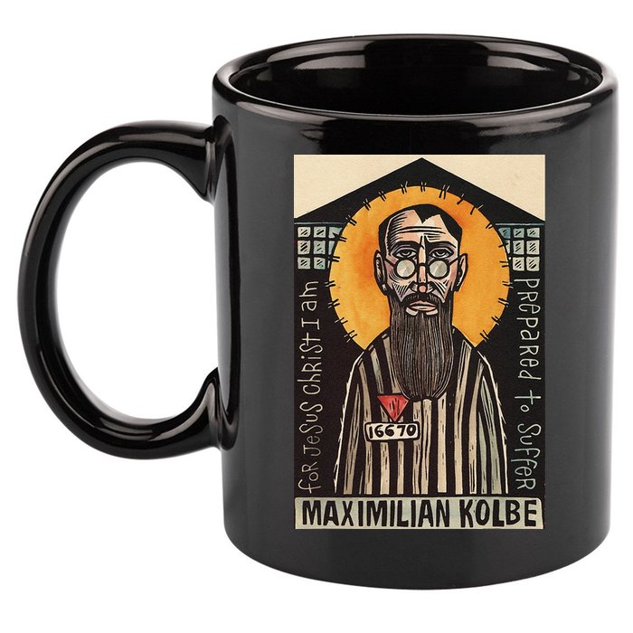 St Maximilian Kolbe Two Crowns Catholic Saint 11oz C Handle Ceramic Mug