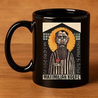 St Maximilian Kolbe Two Crowns Catholic Saint 11oz C Handle Ceramic Mug