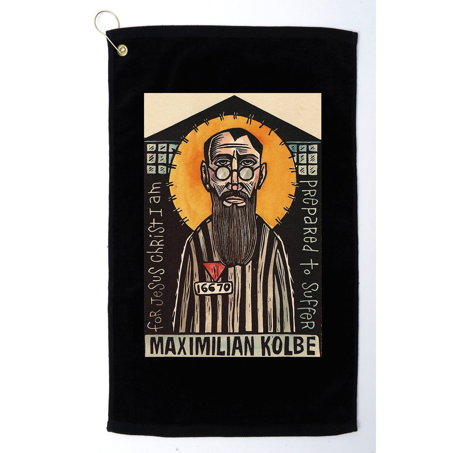 St Maximilian Kolbe Two Crowns Catholic Saint Golf Towel