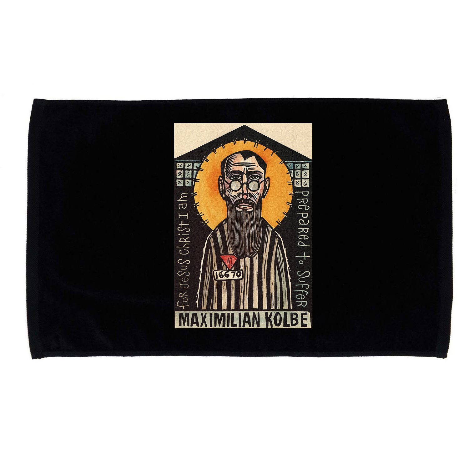 St Maximilian Kolbe Two Crowns Catholic Saint Microfiber Hand Towel