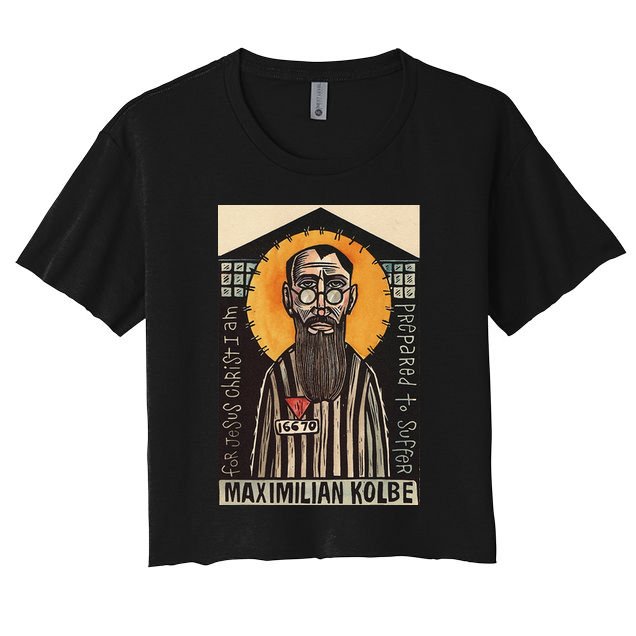 St Maximilian Kolbe Two Crowns Catholic Saint Crop Top