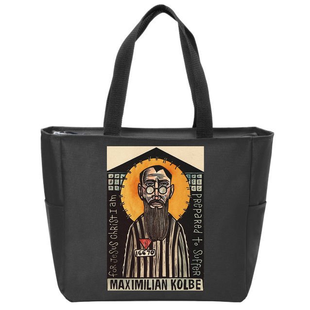 St Maximilian Kolbe Two Crowns Catholic Saint Zip Tote Bag