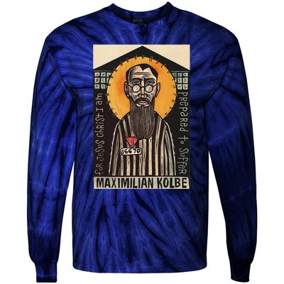 St Maximilian Kolbe Two Crowns Catholic Saint Tie-Dye Long Sleeve Shirt