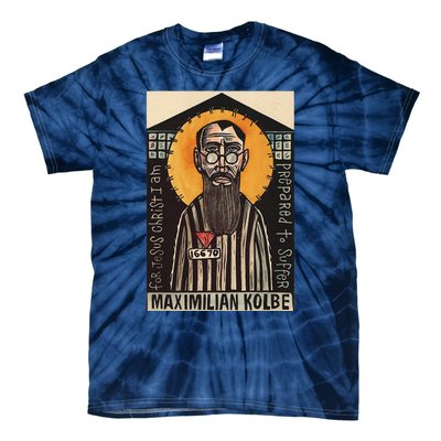 St Maximilian Kolbe Two Crowns Catholic Saint Tie-Dye T-Shirt