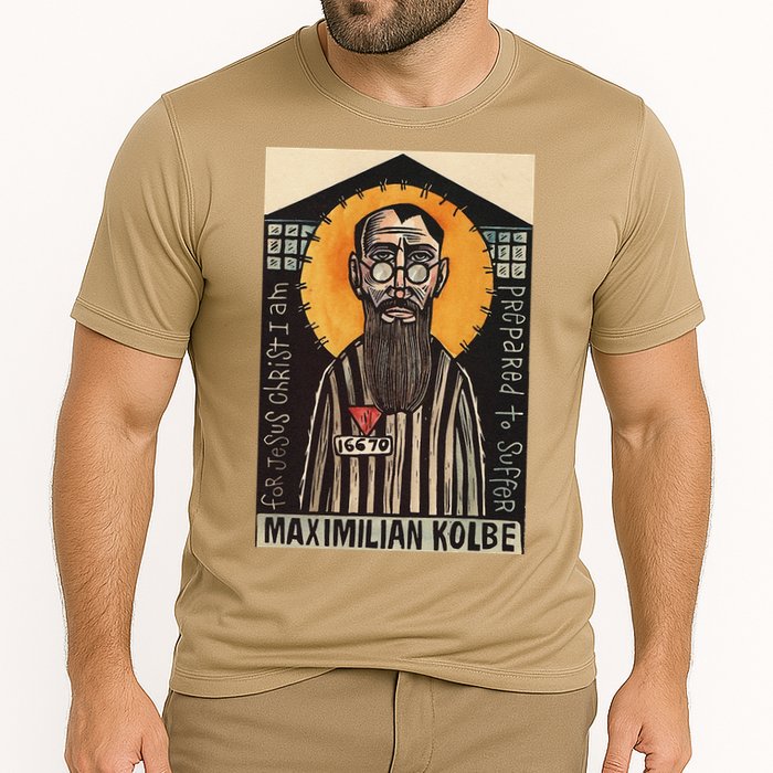 St Maximilian Kolbe Two Crowns Catholic Saint Cooling Performance Crew T-Shirt