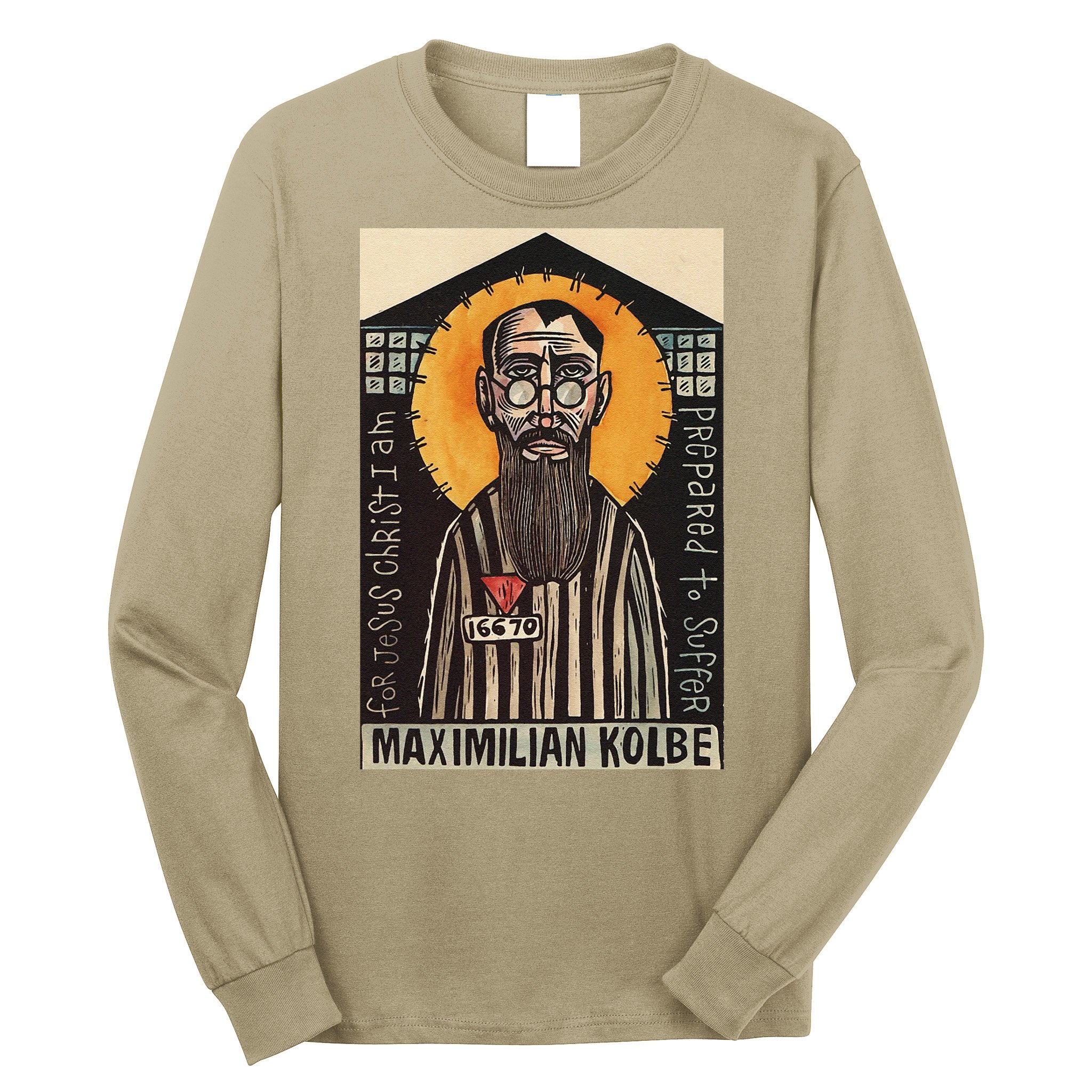 St Maximilian Kolbe Two Crowns Catholic Saint Long Sleeve Shirt