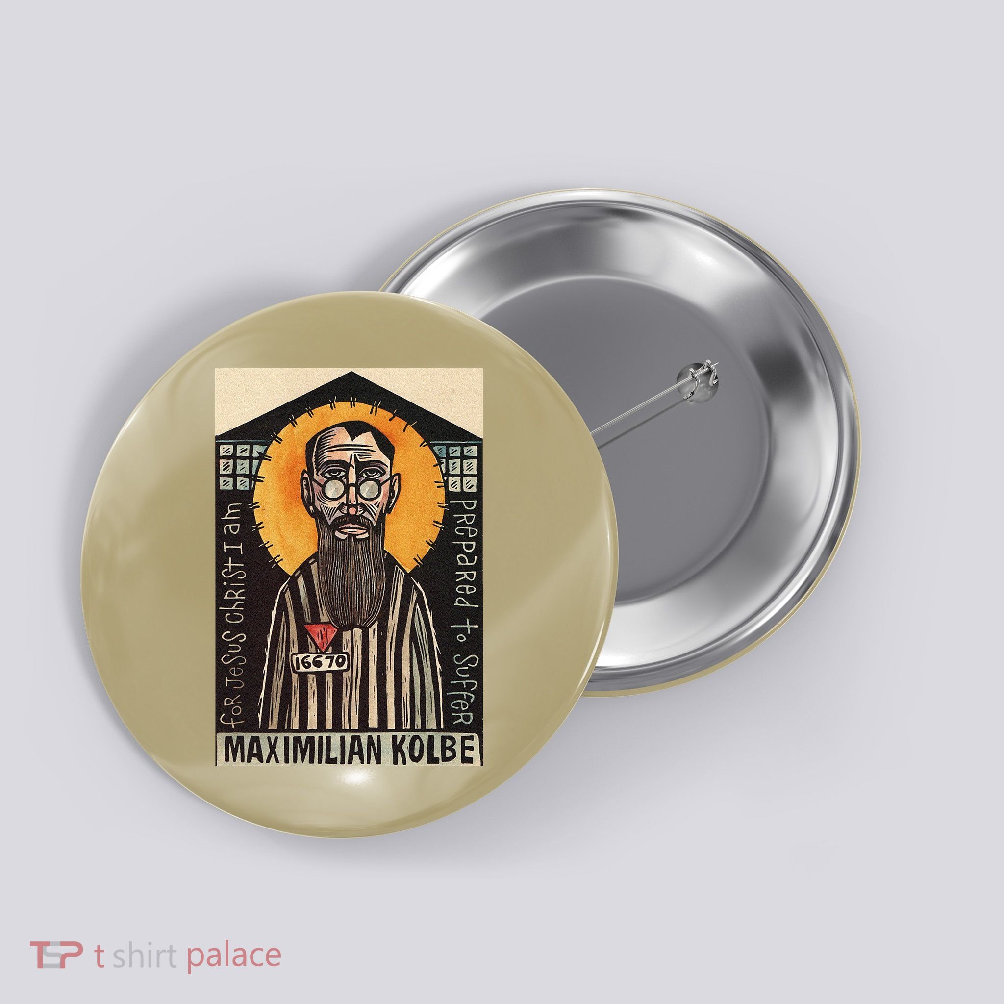St Maximilian Kolbe Two Crowns Catholic Saint Button