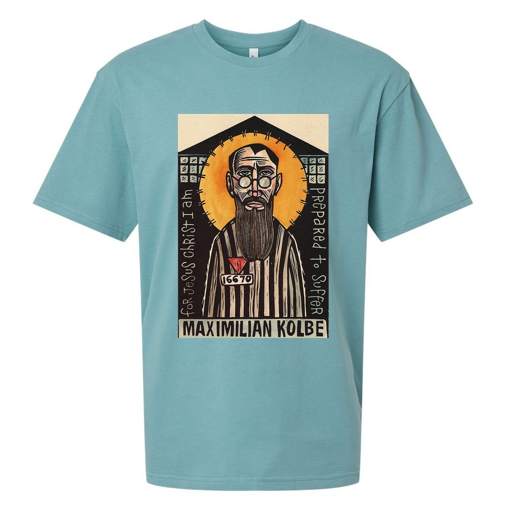 St Maximilian Kolbe Two Crowns Catholic Saint Sueded Cloud Jersey T-Shirt